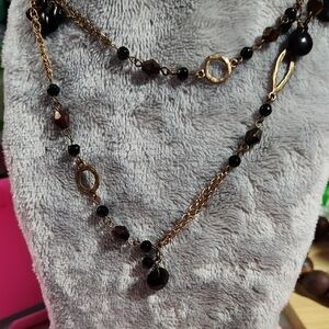 Black and Gold Beaded Necklace with Natural Stones